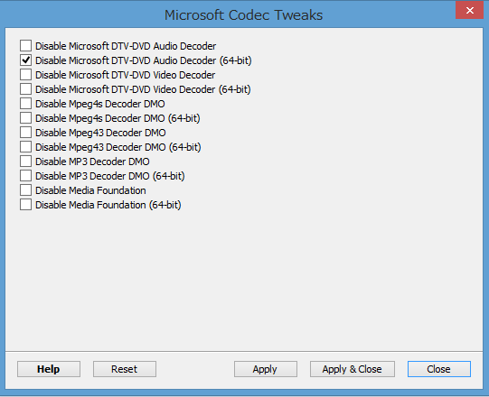 Win7DSFilterTweaker MS Codec Tweaks